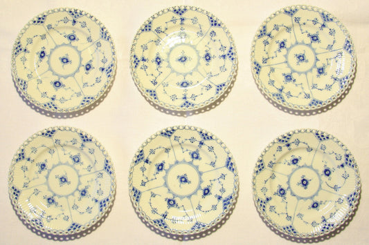 6 x Royal Copenhagen BLUE FLUTED FULL LACE Porcelain Dessert Plates #1088 Mollaris.com 