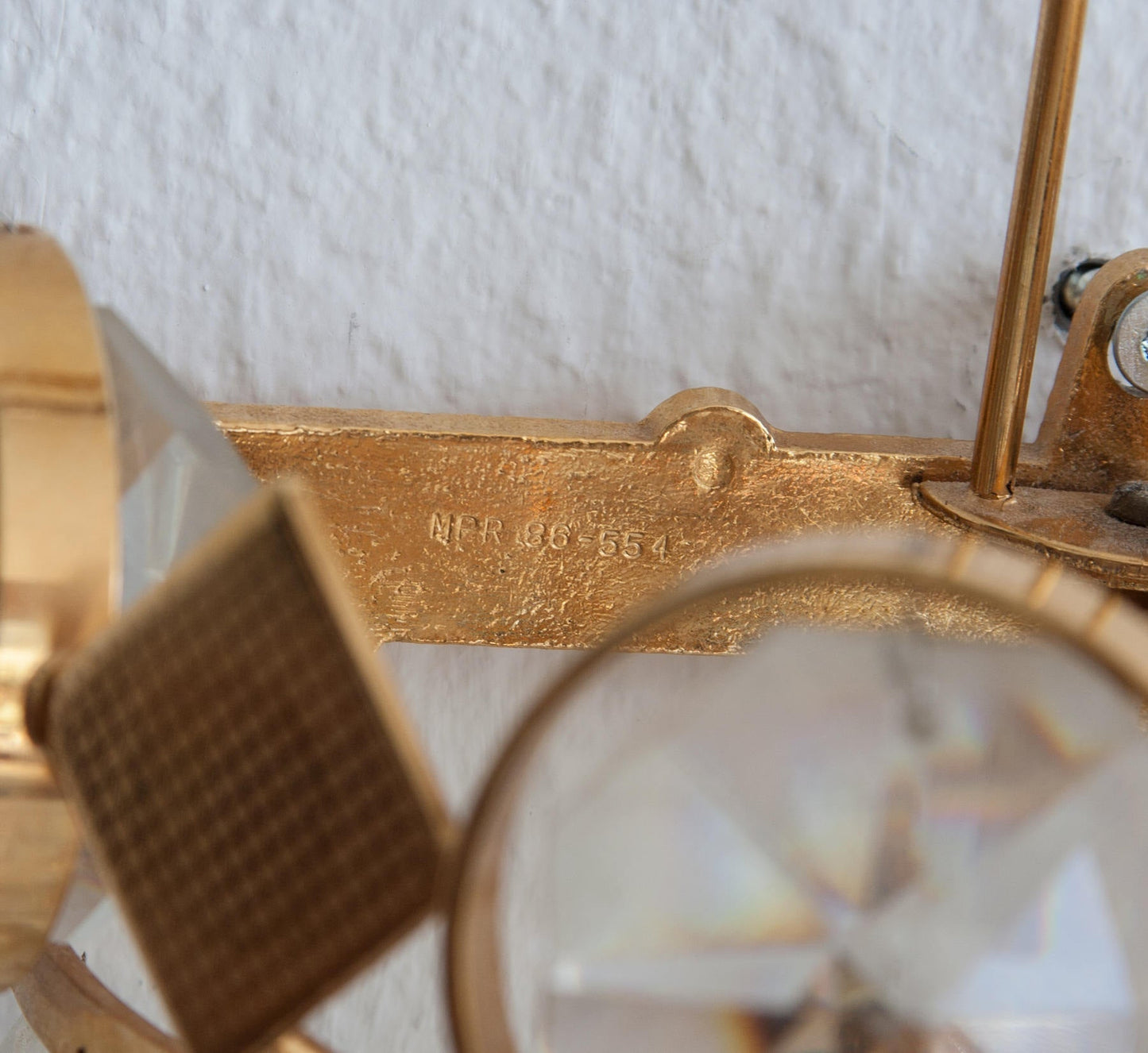 A Pair of Gold-Plated Brass Wall Sconces with Cut Crystal Prisms Mollaris.com 