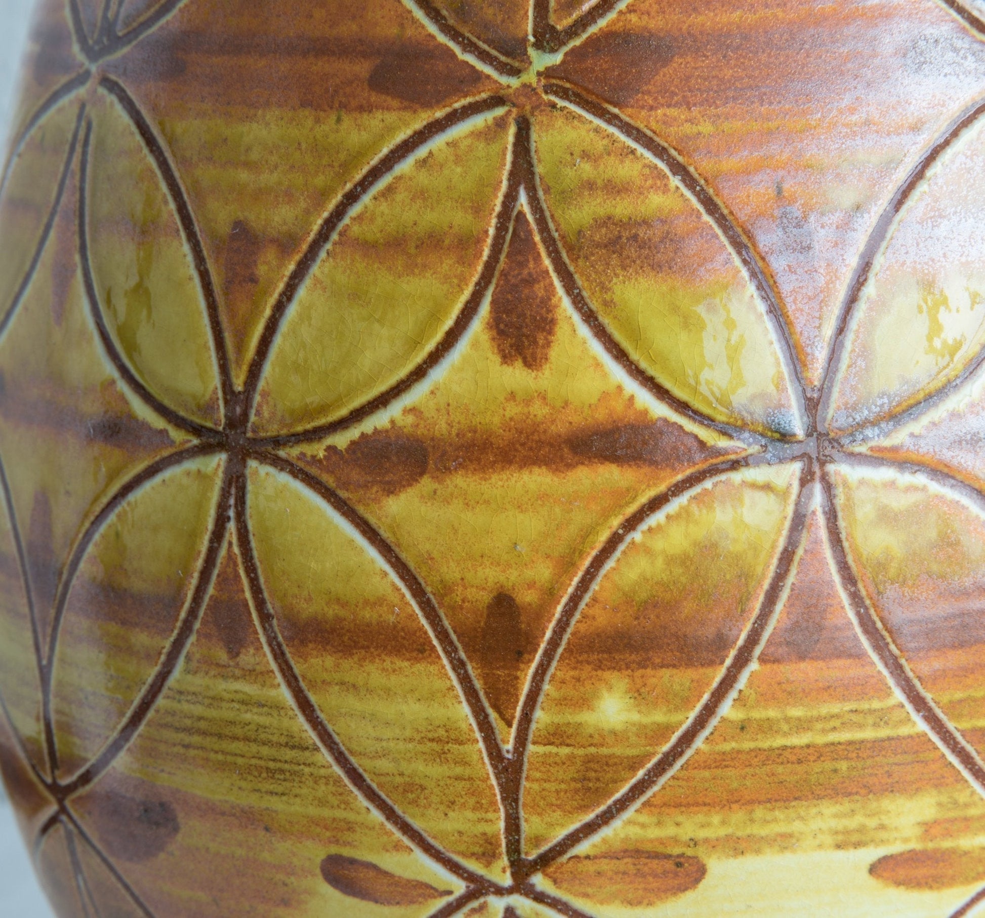 AKSEL SIGVALD NIELSEN Knabstrup Geometric Patterned Yellow Orange Glazed Ceramic Floor Vase Mollaris.com 