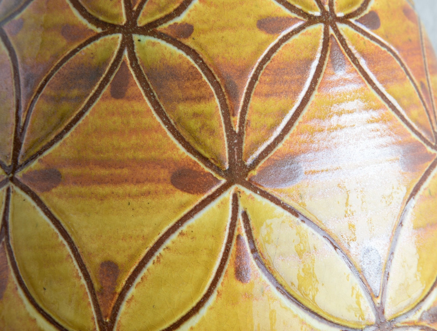 AKSEL SIGVALD NIELSEN Knabstrup Geometric Patterned Yellow Orange Glazed Ceramic Floor Vase Mollaris.com 