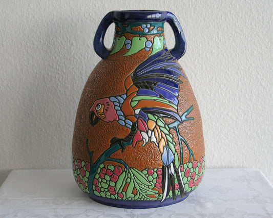 AMPHORA Campina Parrot & Flowers Ceramic Floor Vase Mollaris.com 