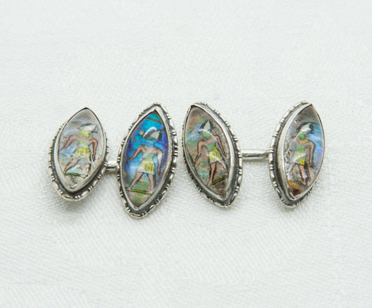 ART DECO Egyptian Revival Clear Gemstones Solid Silver (900S) Cufflinks Mollaris.com 