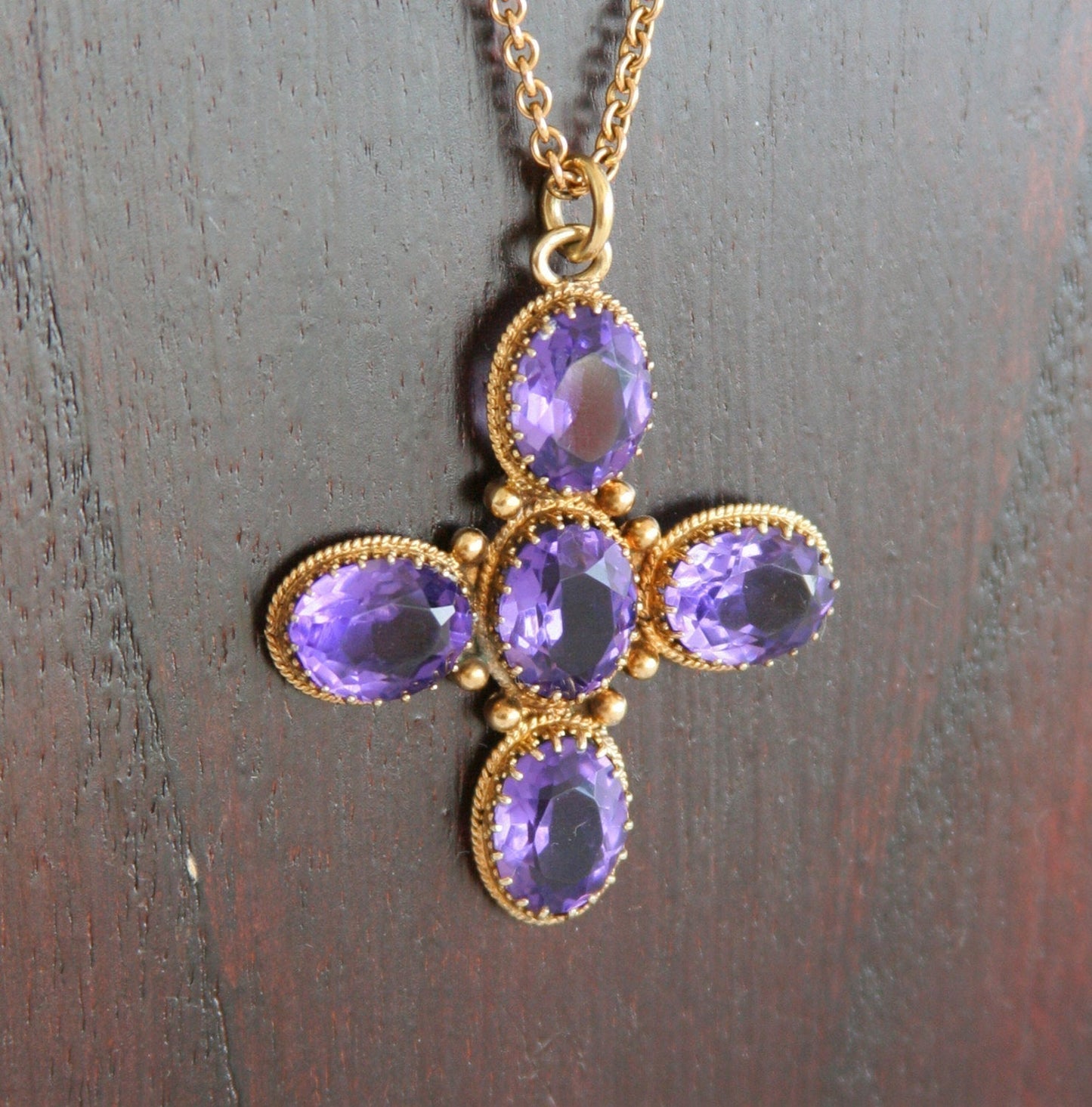 Antique GREEK CROSS Faux Amethyst Solid Silver (833S) Pendant Necklace Mollaris.com 