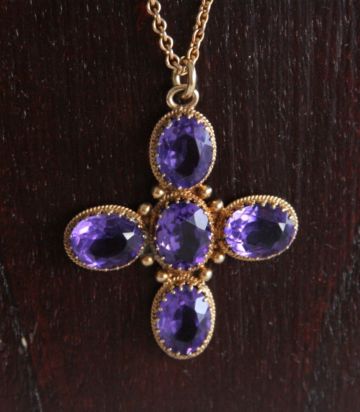 Antique GREEK CROSS Faux Amethyst Solid Silver (833S) Pendant Necklace Mollaris.com 