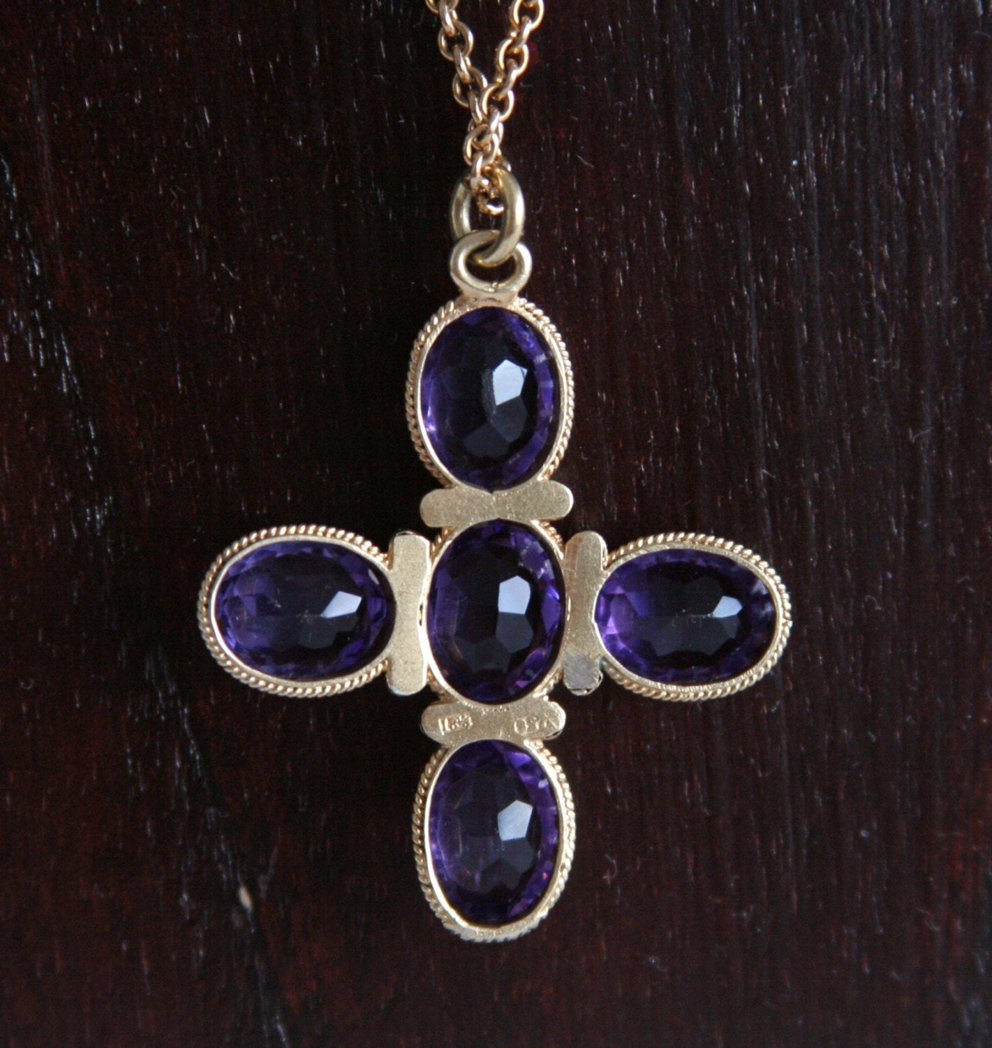 Antique GREEK CROSS Faux Amethyst Solid Silver (833S) Pendant Necklace Mollaris.com 