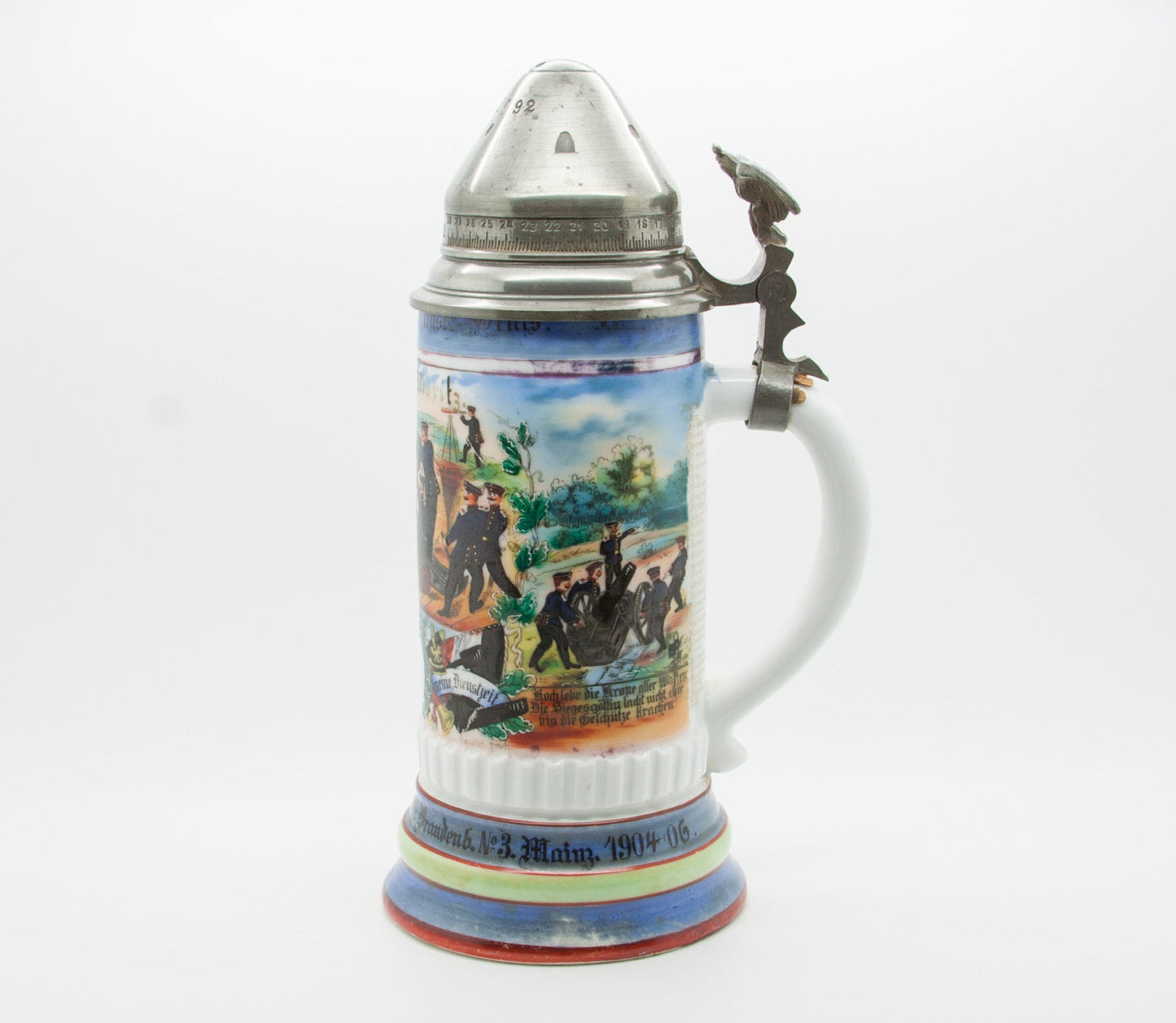 Antique REGIMENTAL Artillery Lithopane Porcelain Beer Stein Mollaris.com 