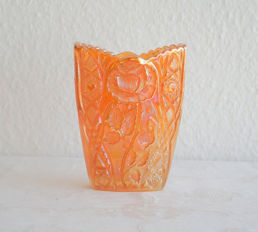 BROCKWITZ Carnival Glass Marigold ROSE GARDEN Small Letter Vase Mollaris.com 