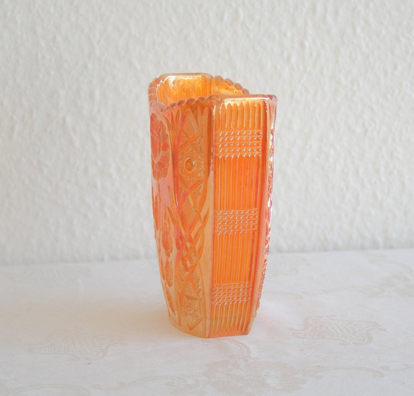 BROCKWITZ Carnival Glass Marigold ROSE GARDEN Small Letter Vase Mollaris.com 