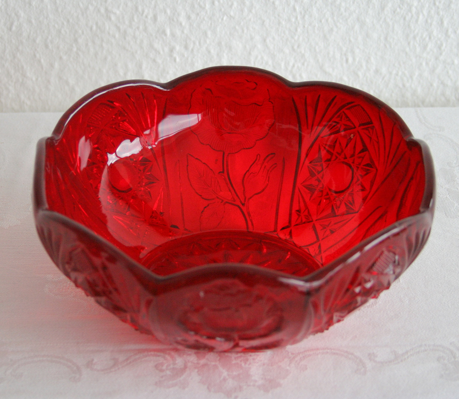 BROCKWITZ Rose Garden Ruby Red Large Glass Rose Bowl Mollaris.com 