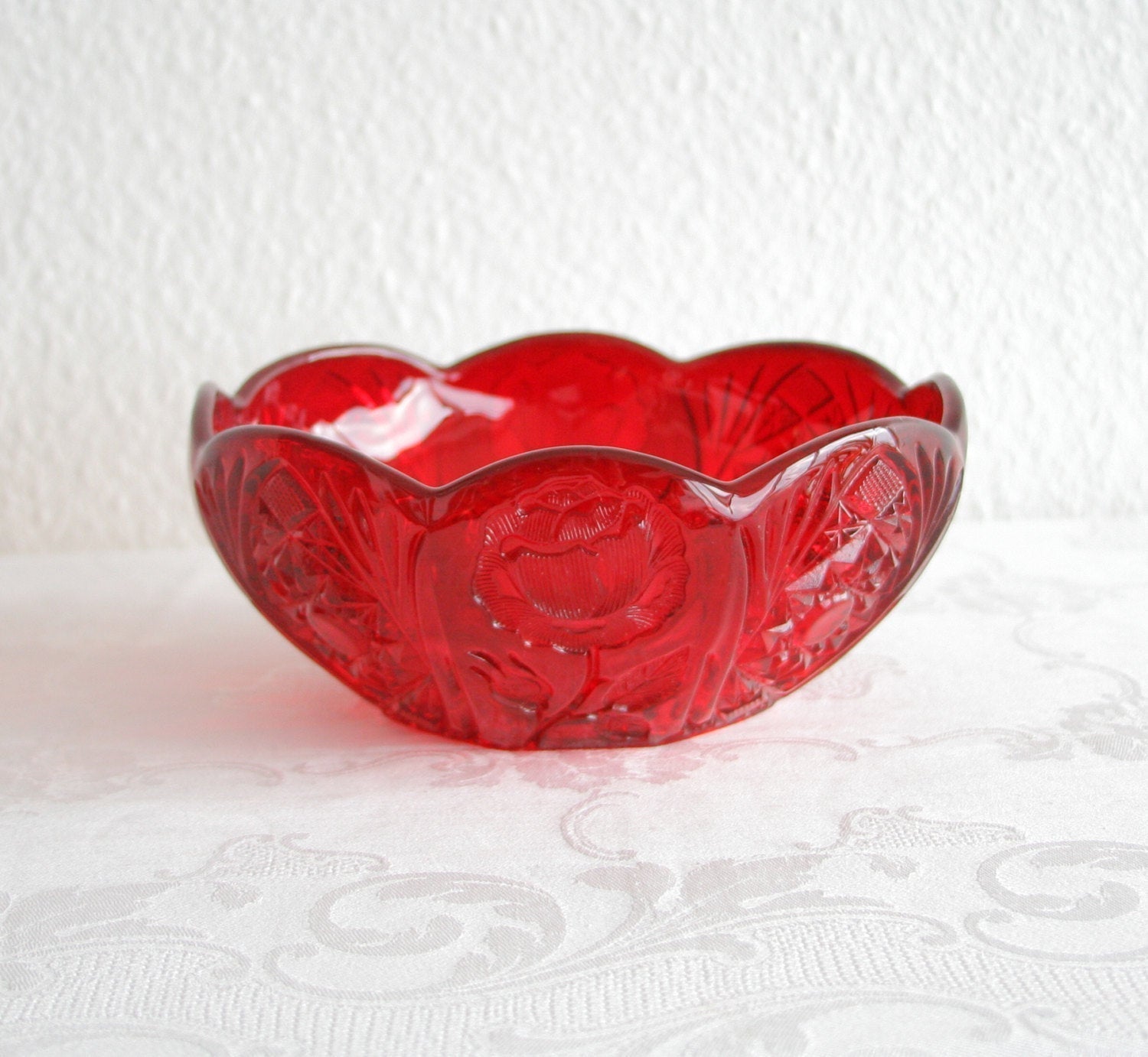 BROCKWITZ Rose Garden Ruby Red Large Glass Rose Bowl Mollaris.com 