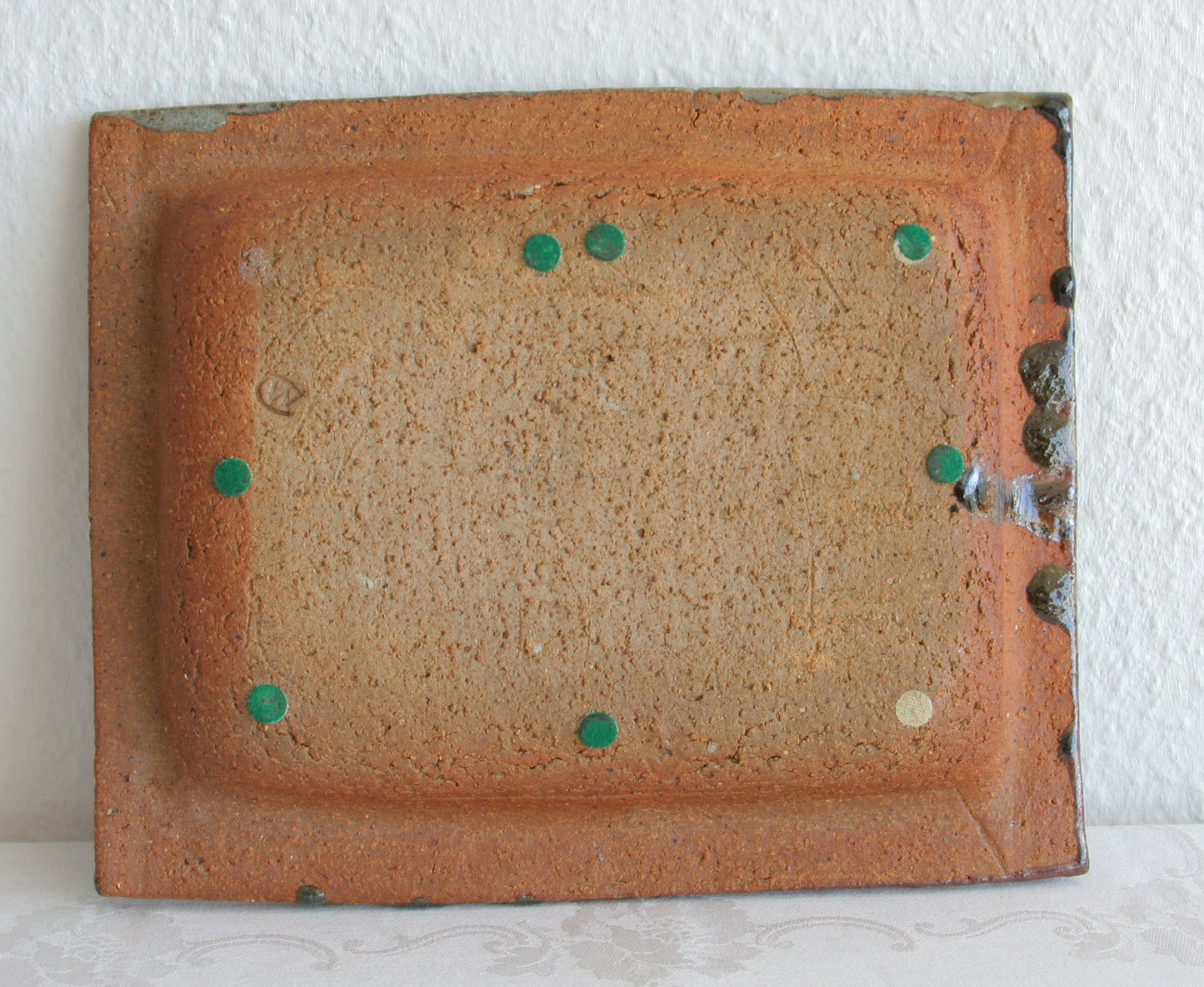 CONNY WALTHER Studio Large Rectangular Green Blue Glazed Stoneware Dish Mollaris.com 