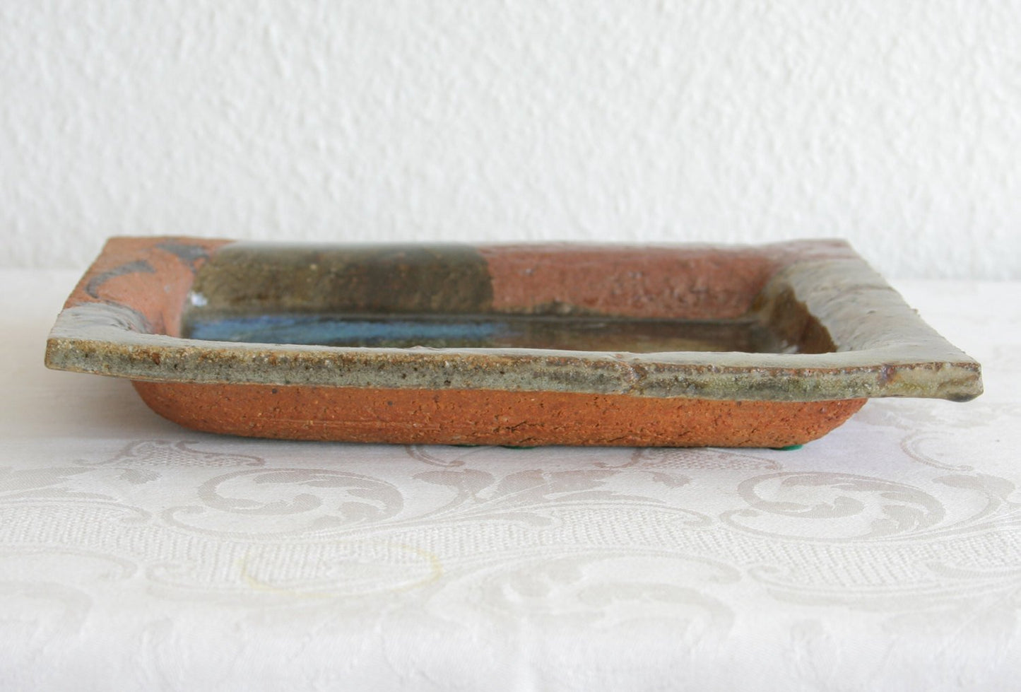 CONNY WALTHER Studio Large Rectangular Green Blue Glazed Stoneware Dish Mollaris.com 