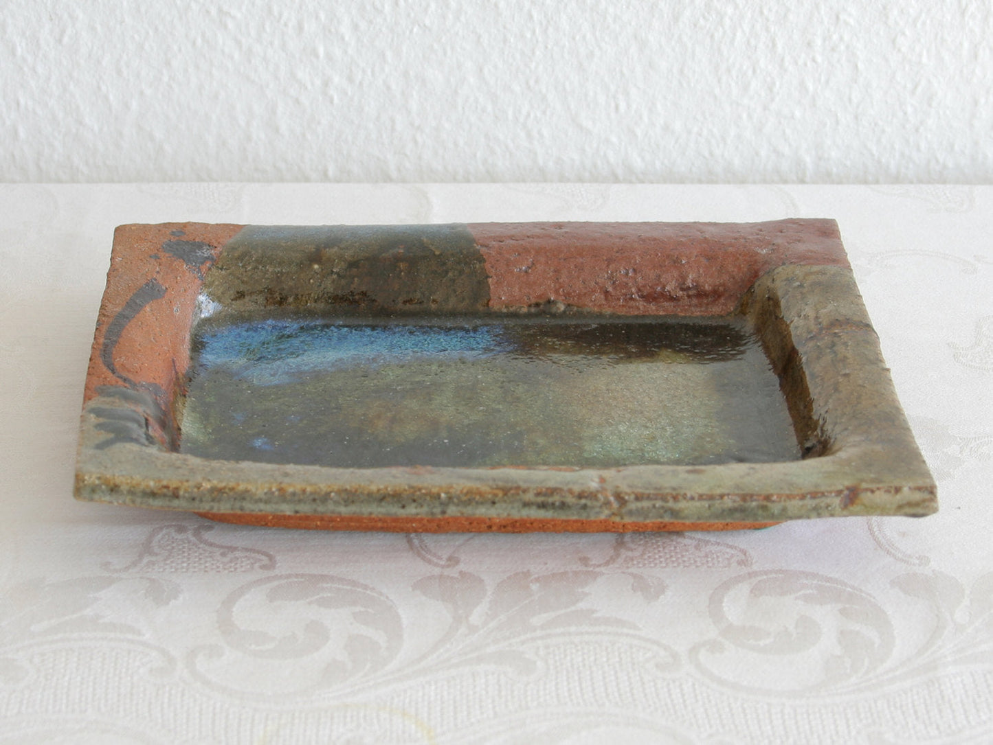 CONNY WALTHER Studio Large Rectangular Green Blue Glazed Stoneware Dish Mollaris.com 