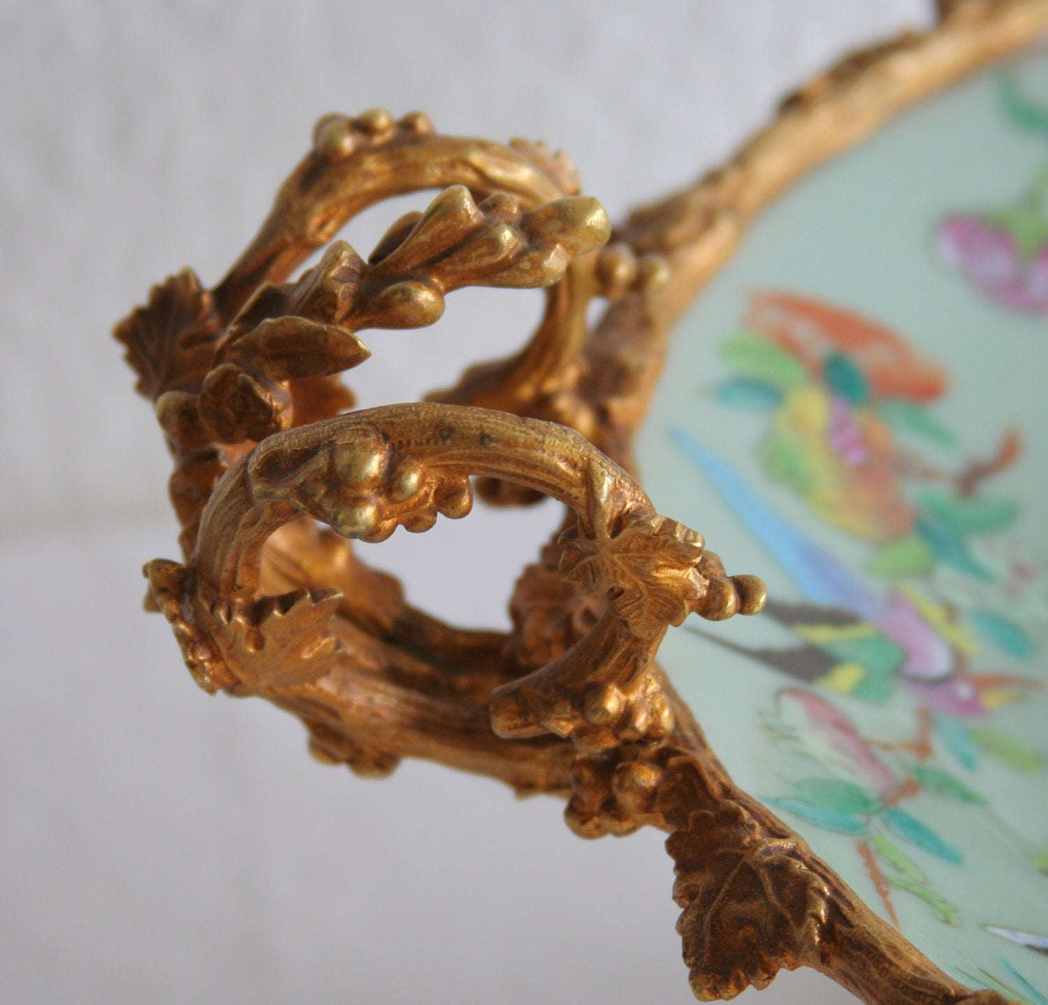 Chinese 19thC Famille Rose Celadon Ground Dish (probably Tongzhi period) in French Ormolu Gilt Bronze Mounts Mollaris.com 