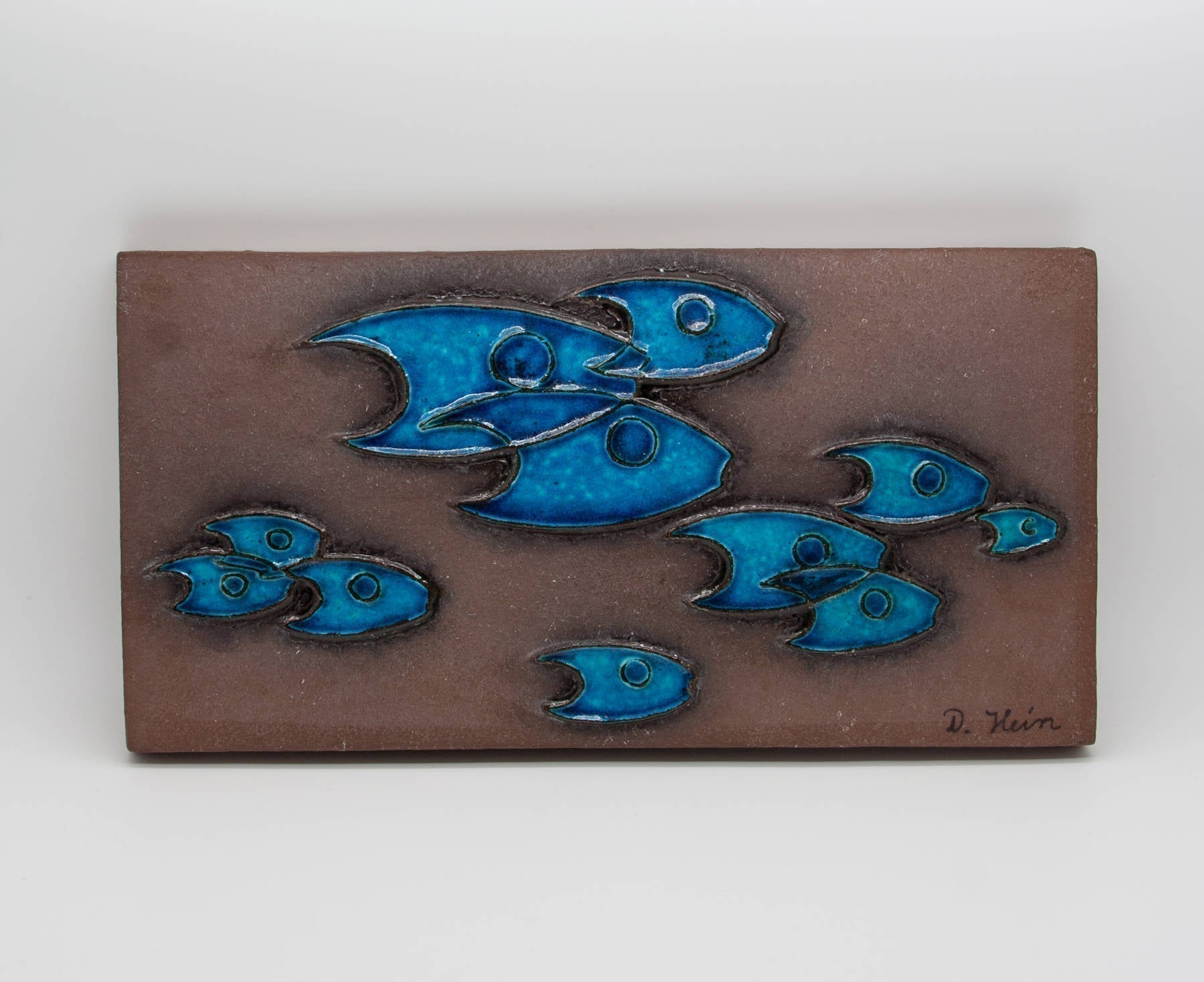 DIETLINDE HEIN Knabstrup Blue Fishes Ceramic Wall Tile Mollaris.com 