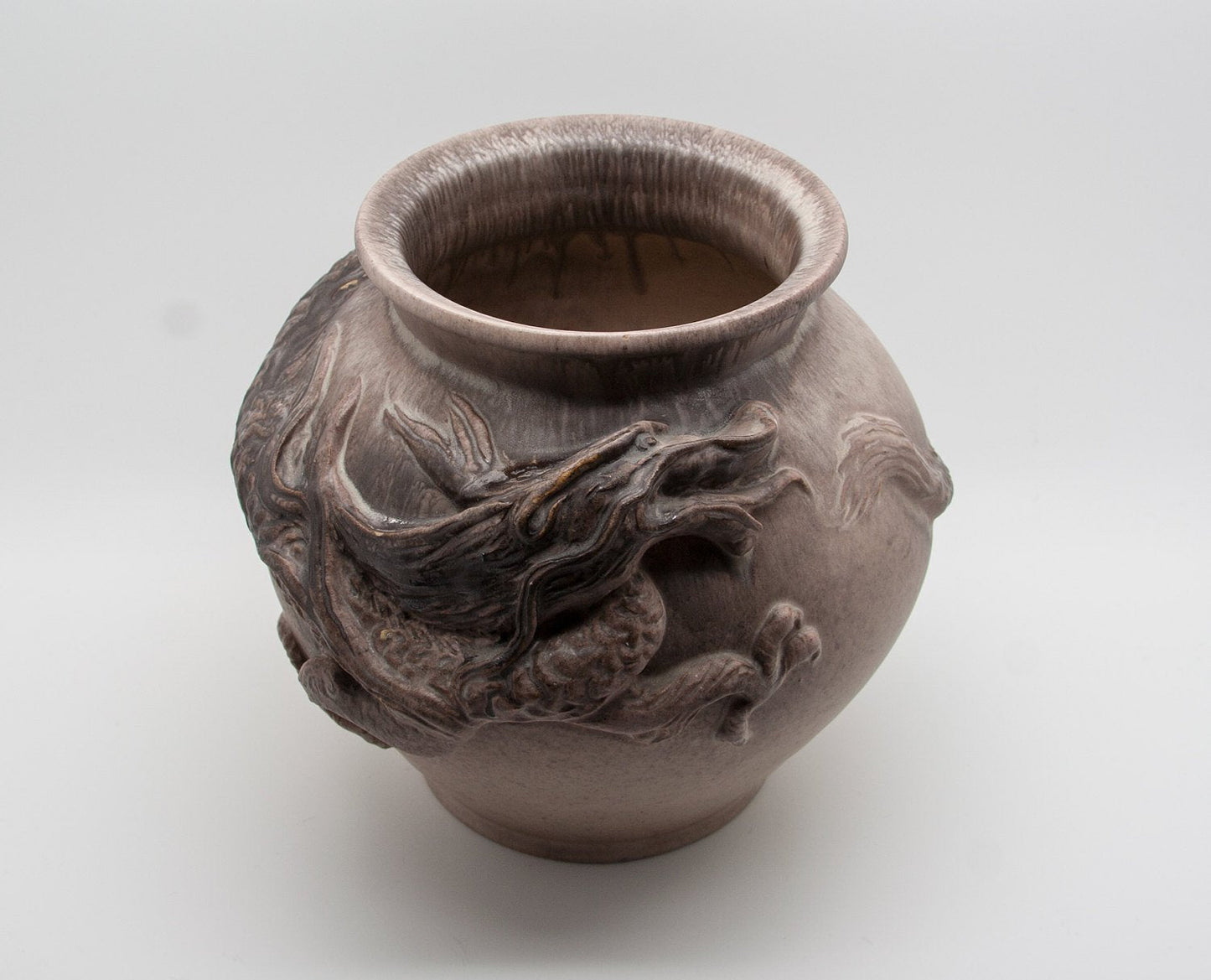 EJNAR DISSING Studio Grey & Brown Glazed Dragon Encircled Ceramic Vase Mollaris.com 