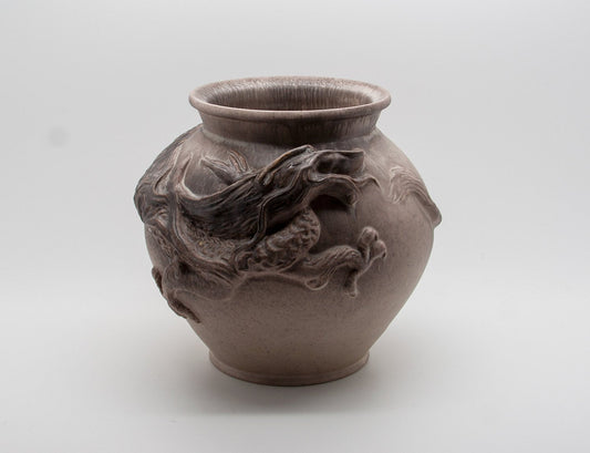 EJNAR DISSING Studio Grey & Brown Glazed Dragon Encircled Ceramic Vase Mollaris.com 