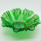 FENTON Carnival Glass Emerald Green CONCORD Ruffled 3/1 Edge Bowl Grape Lattice Mollaris.com 