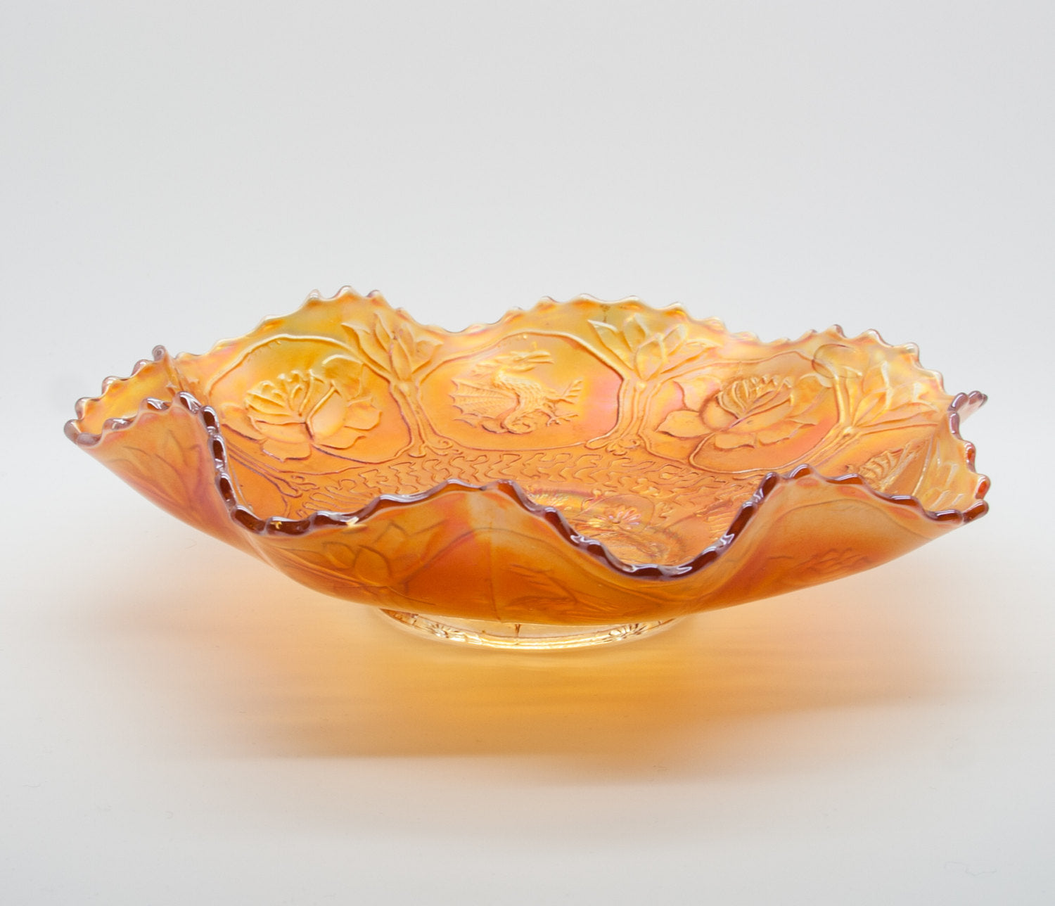 FENTON Carnival Glass Marigold DRAGON and LOTUS Bowl Mollaris.com 