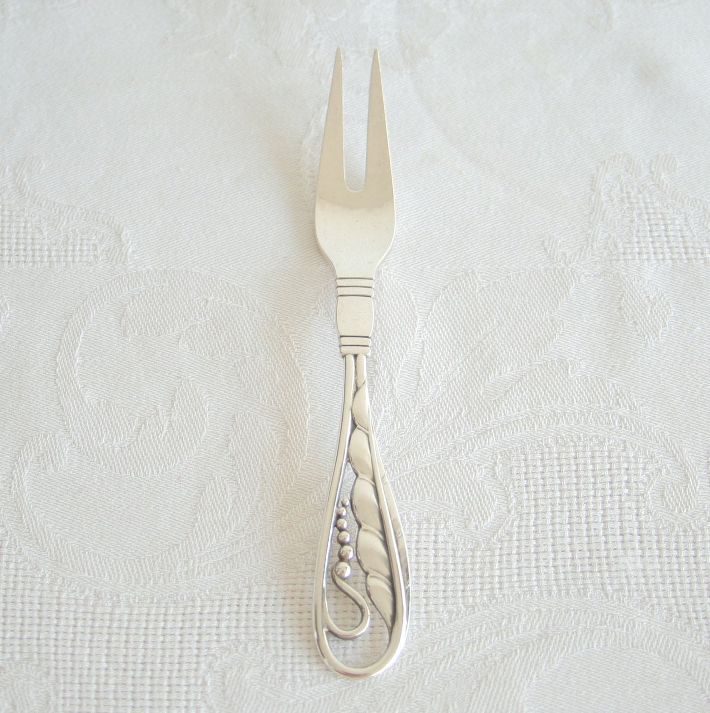 Georg Jensen Blossom Pattern #42 Solid Silver (830S) Cold Cuts Fork Mollaris.com 