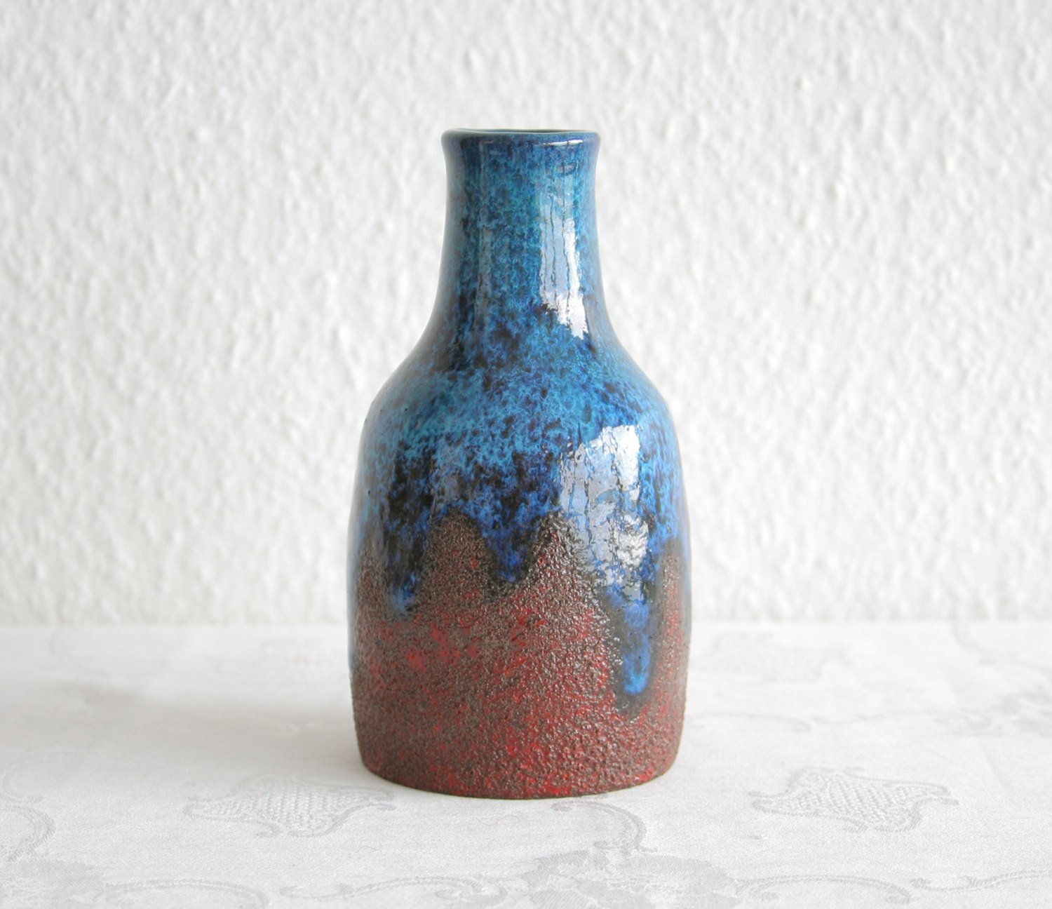 HANS WELLING Ceramano INCRUSTA Blue Red Glazed Stoneware Bottle Vase Mollaris.com 