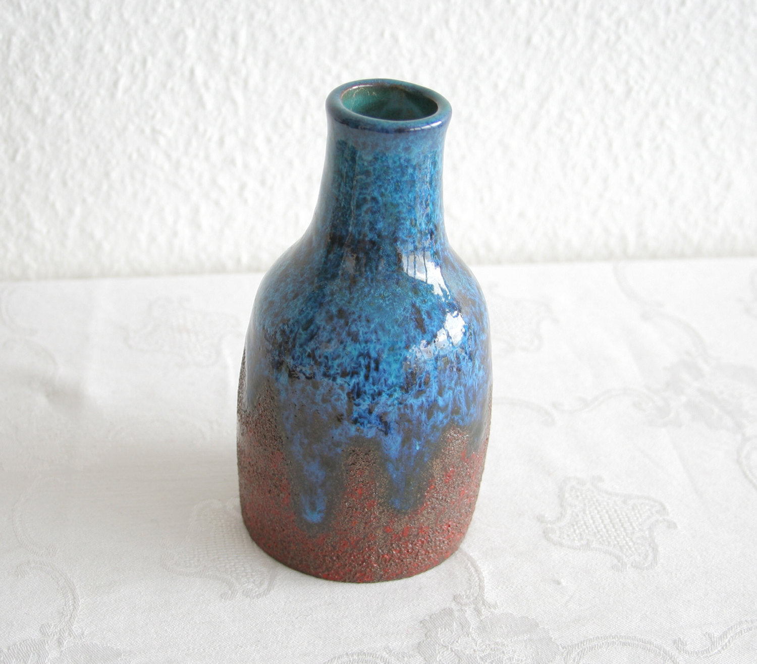 HANS WELLING Ceramano INCRUSTA Blue Red Glazed Stoneware Bottle Vase Mollaris.com 