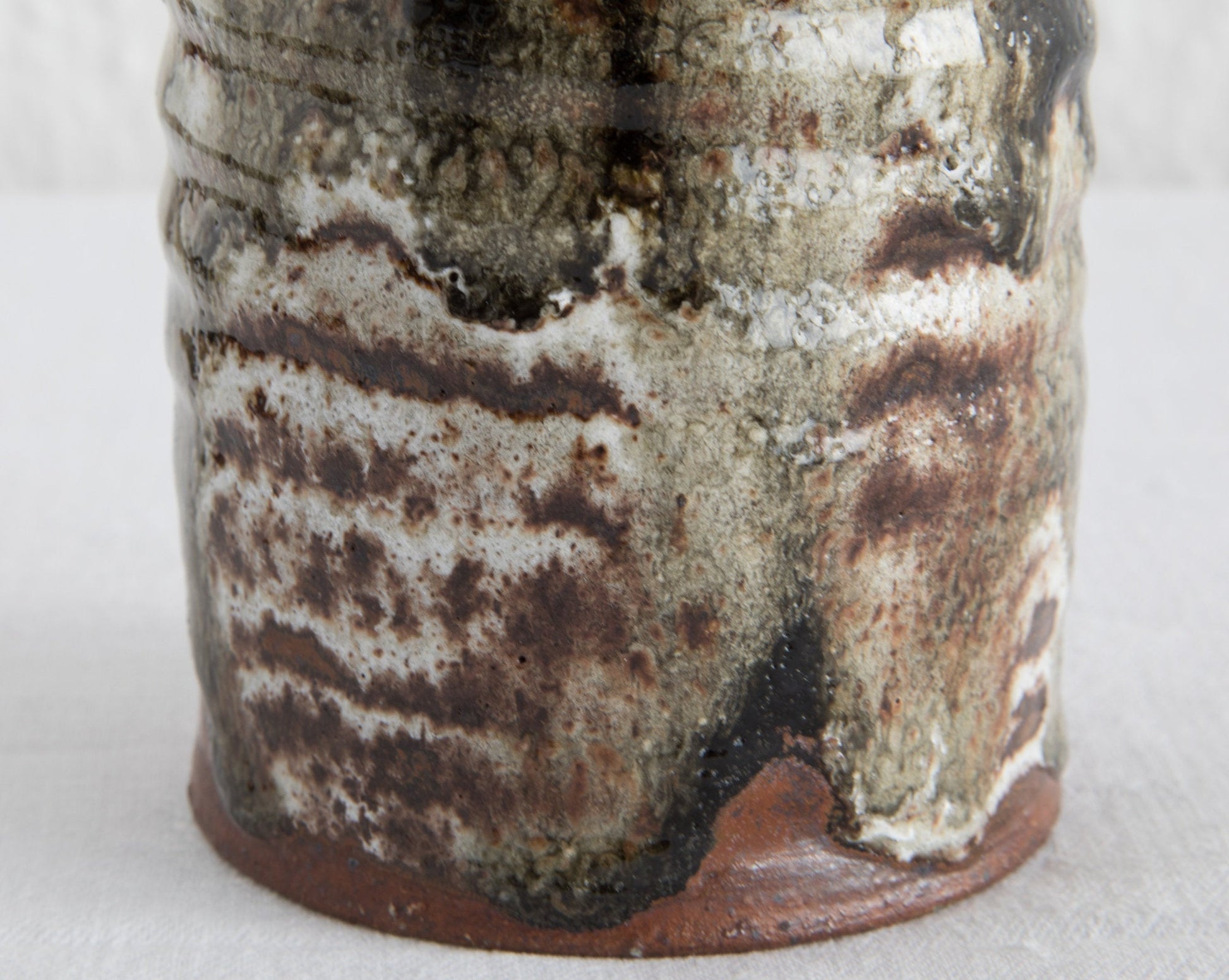 HENNY & JIM WALDORFF Studio Ribbed Beige & Brown Glazed Stoneware Vase Mollaris.com 