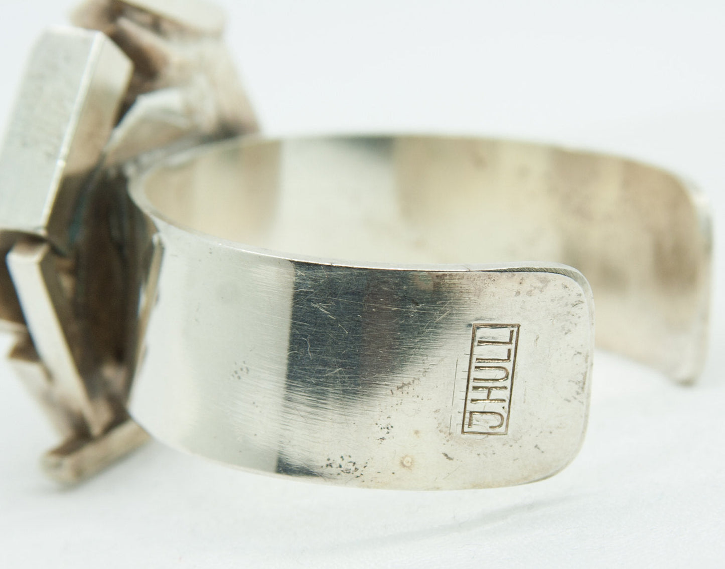 JACOB HULL Brutalist Silver Plated Precious Stone Sculptural Bangle Mollaris.com 