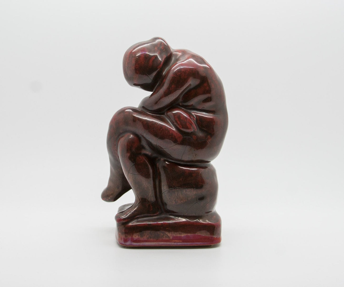 KAI NIELSEN L. Hjorth Deep Red and Brown Glazed Grieving Woman Stoneware Sculpture Mollaris.com 