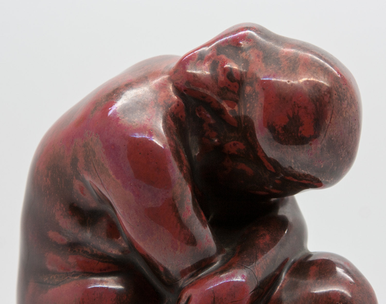 KAI NIELSEN L. Hjorth Deep Red and Brown Glazed Grieving Woman Stoneware Sculpture Mollaris.com 