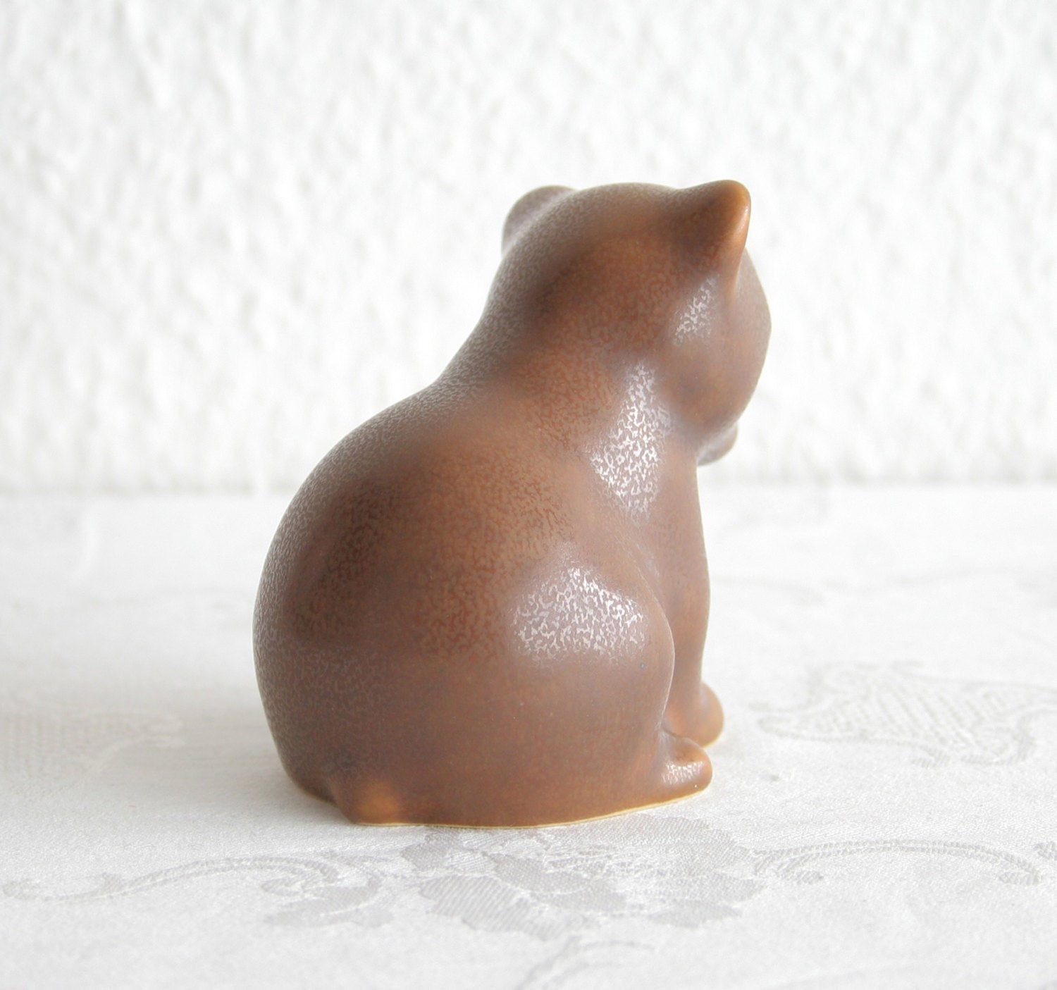 KNUD BASSE Brown Glazed Stoneware Bear Cub Figurine Mollaris.com 