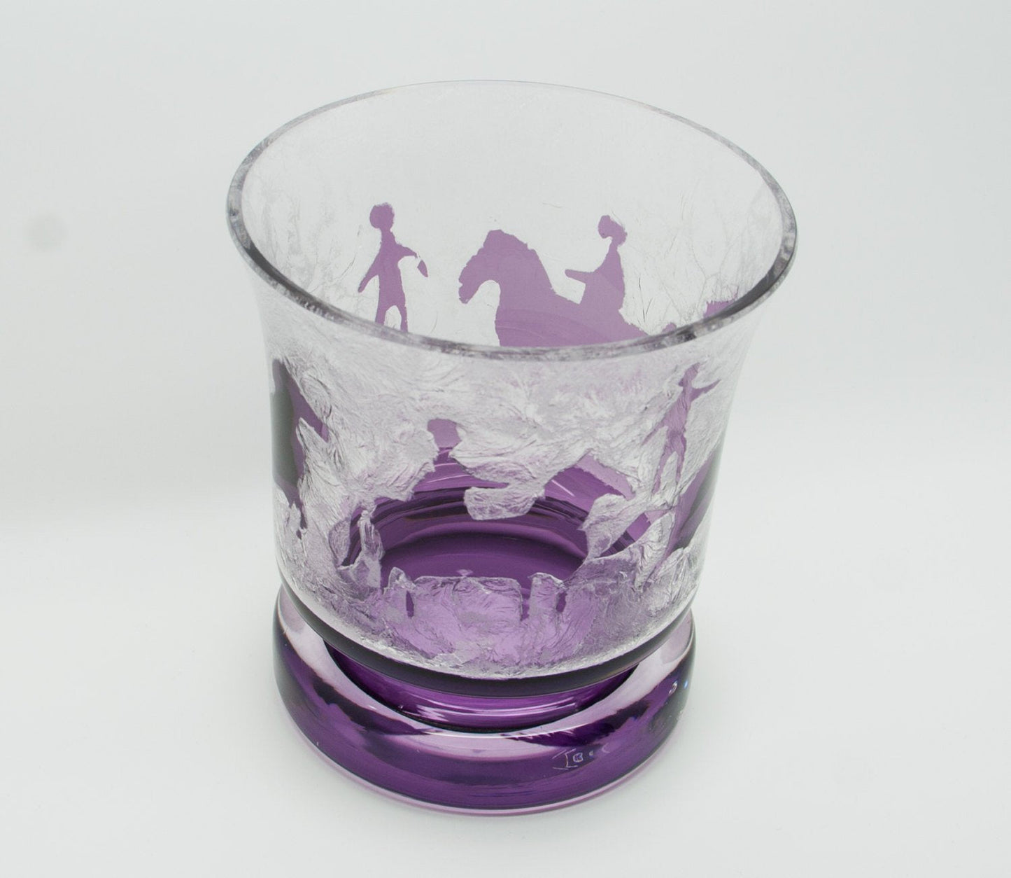 Kosta OVE SANDEBERG Horses and People Cameo Acid Etched Glass Vase Mollaris.com 