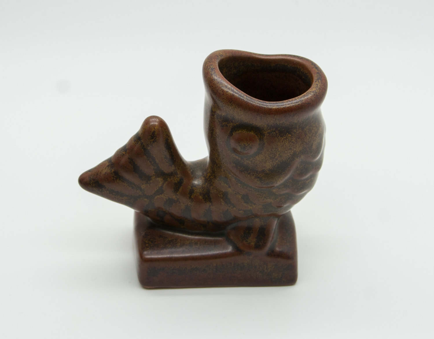 L. HJORTH Brown Glazed Open Mouth Ceramic Fish Figurine Mollaris.com 