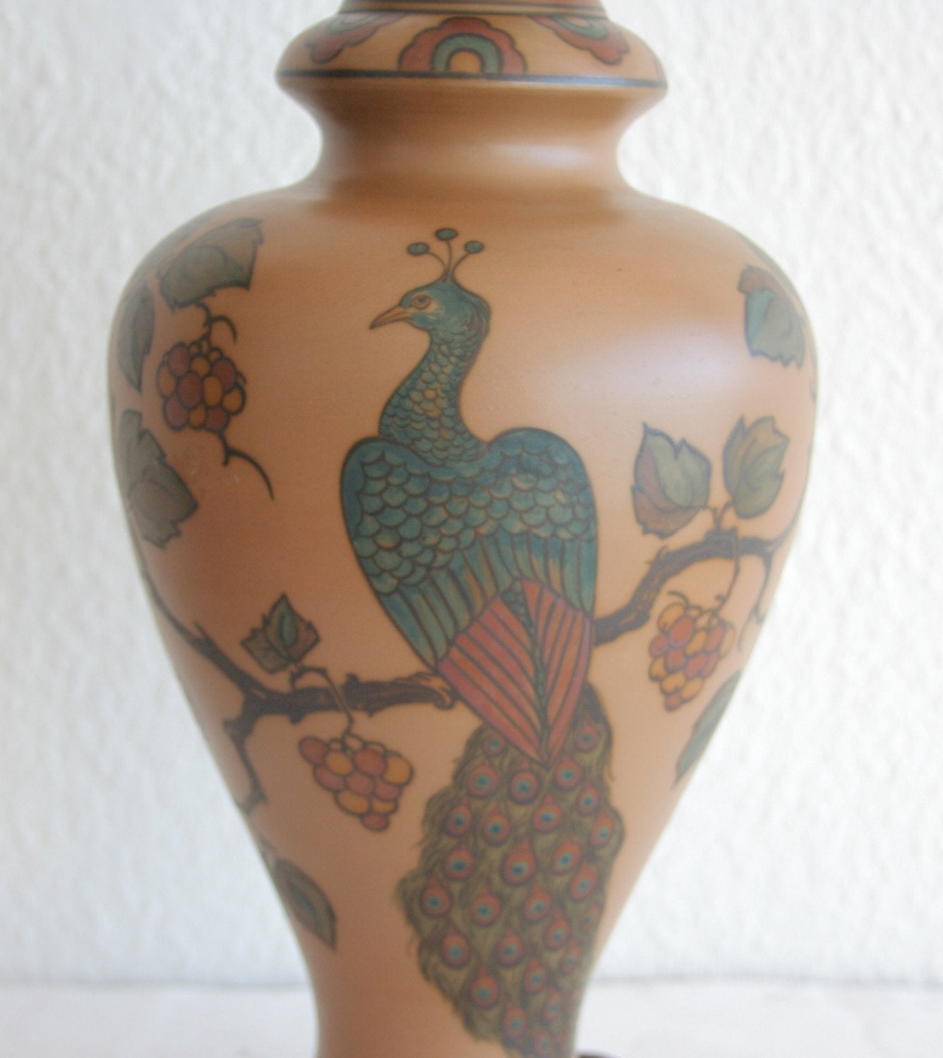 L. HJORTH Large Peacock Decorated Ceramic Table Lamp Mollaris.com 