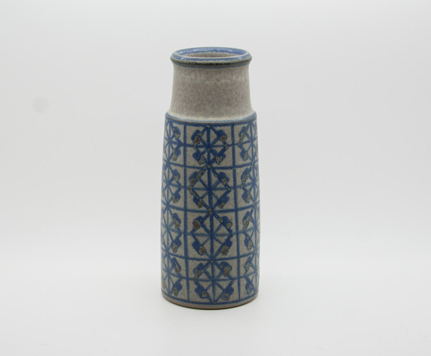 MARIANNE STARCK / MICHAEL ANDERSEN Geometric Patterned Blue Grey Glazed Stoneware Vase Mollaris.com 