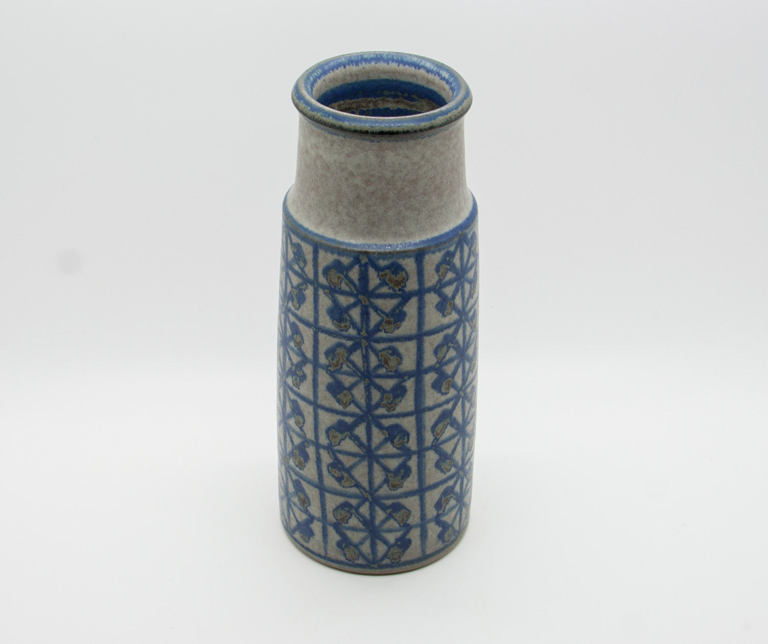 MARIANNE STARCK / MICHAEL ANDERSEN Geometric Patterned Blue Grey Glazed Stoneware Vase Mollaris.com 