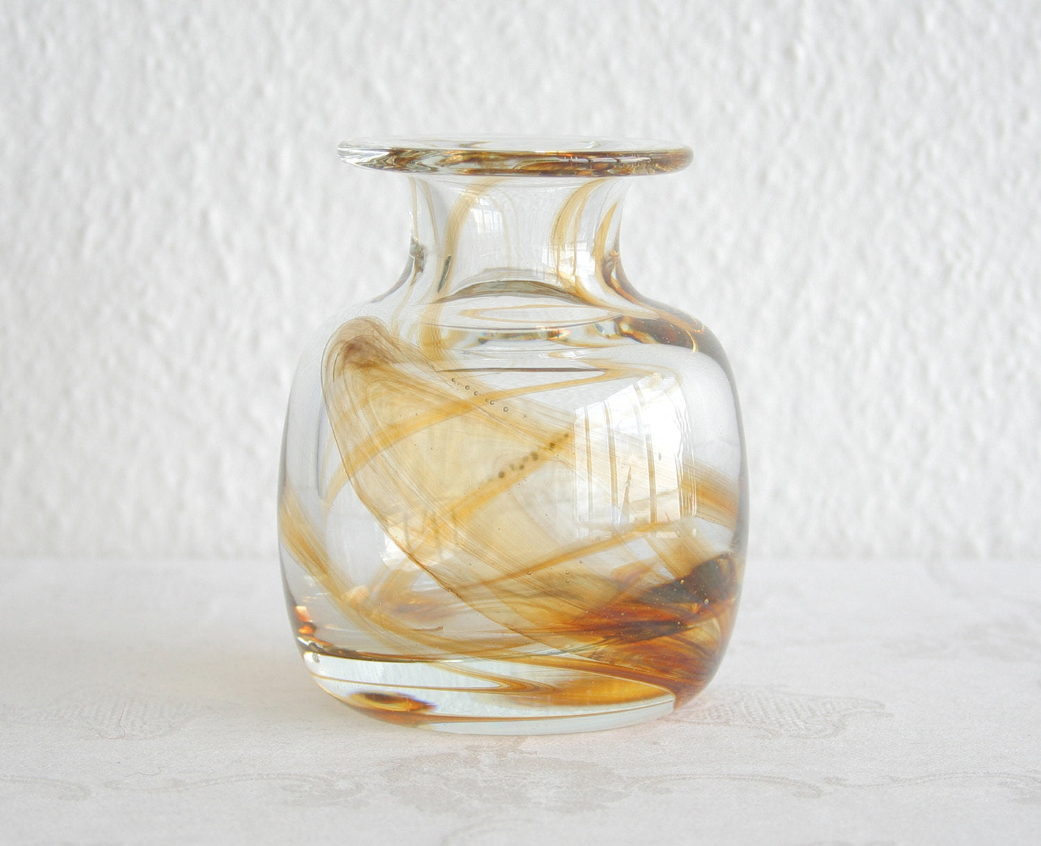 MICHAEL BANG Holmegaard TUNDRA Amber Swirl Pattern Crystal Glass Vase Mollaris.com 