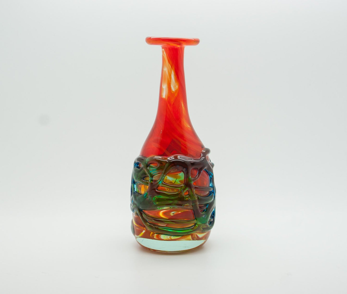 MICHAEL HARRIS Mdina Studio Orange Green Blue Webbed Glass Vase Mollaris.com 