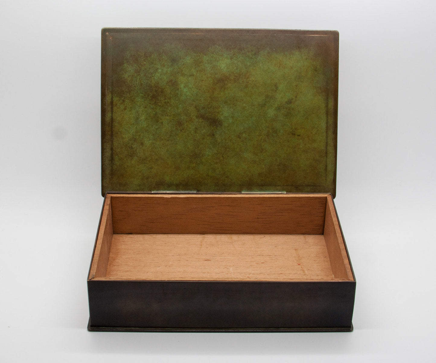 Modernist Brass Inlaid Deer Bronze Cigar Box Mollaris.com 