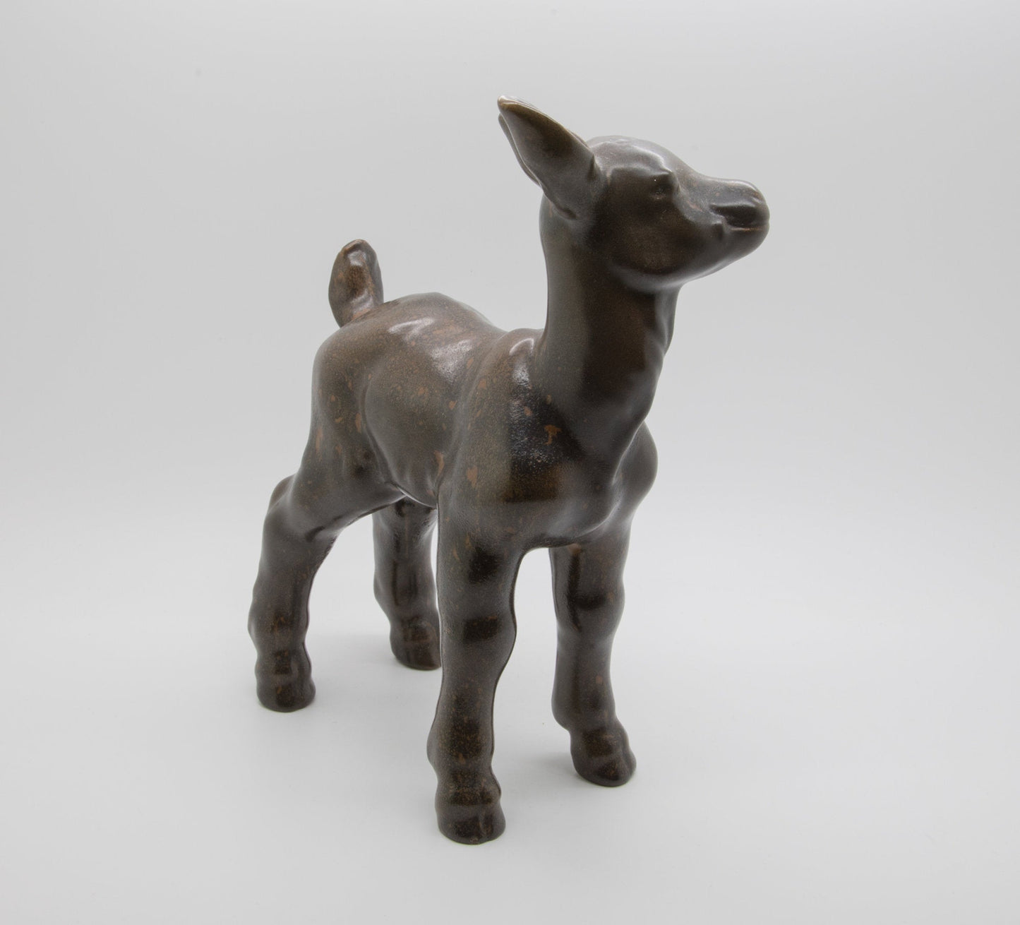 PETER HALD Brown Glazed Stoneware Fawn Sculpture Mollaris.com 