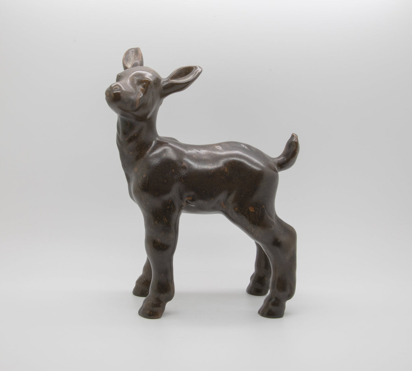 PETER HALD Brown Glazed Stoneware Fawn Sculpture Mollaris.com 