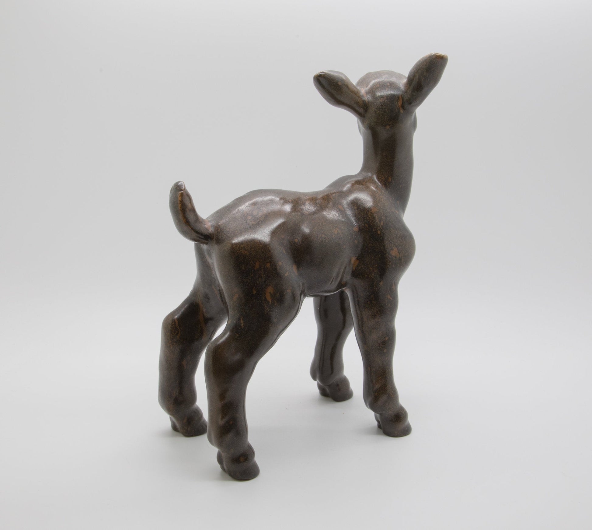 PETER HALD Brown Glazed Stoneware Fawn Sculpture Mollaris.com 