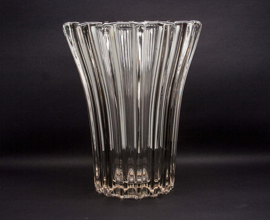 PIERRE D'AVESN Large Ribbed Crystal Glass Vase Mollaris.com 