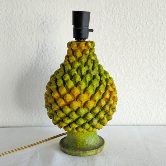 MARCELLO FANTONI 'PINE CONE' ORANGE GREEN YELLOW GLAZED CERAMIC TABLE LAMP | MID 20TH CENTURY