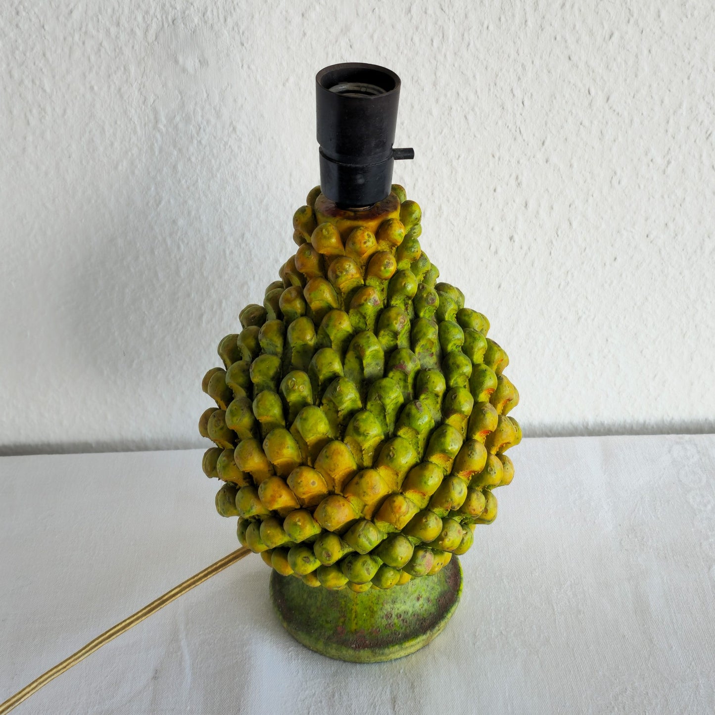 MARCELLO FANTONI 'PINE CONE' ORANGE GREEN YELLOW GLAZED CERAMIC TABLE LAMP | MID 20TH CENTURY