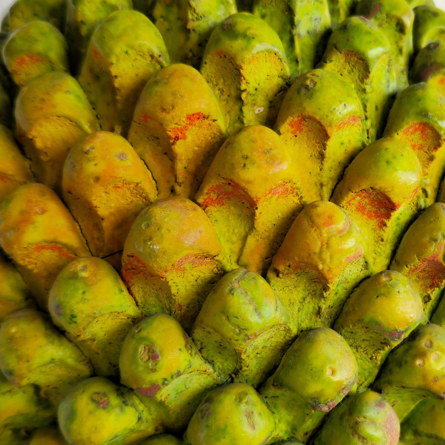 MARCELLO FANTONI 'PINE CONE' ORANGE GREEN YELLOW GLAZED CERAMIC TABLE LAMP | MID 20TH CENTURY