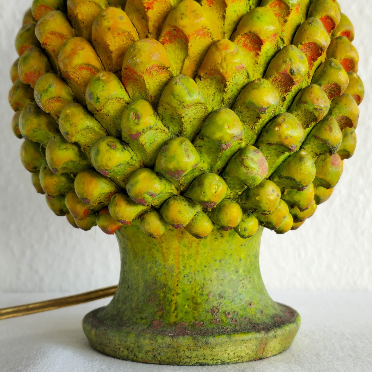 MARCELLO FANTONI 'PINE CONE' ORANGE GREEN YELLOW GLAZED CERAMIC TABLE LAMP | MID 20TH CENTURY