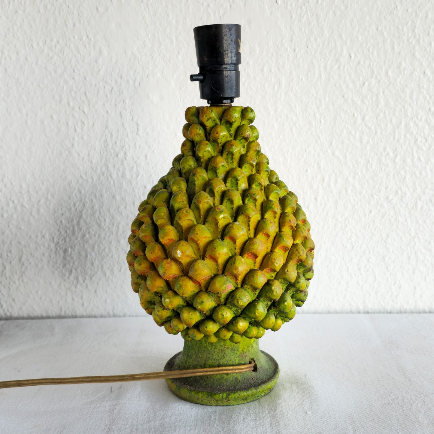 MARCELLO FANTONI 'PINE CONE' ORANGE GREEN YELLOW GLAZED CERAMIC TABLE LAMP | MID 20TH CENTURY