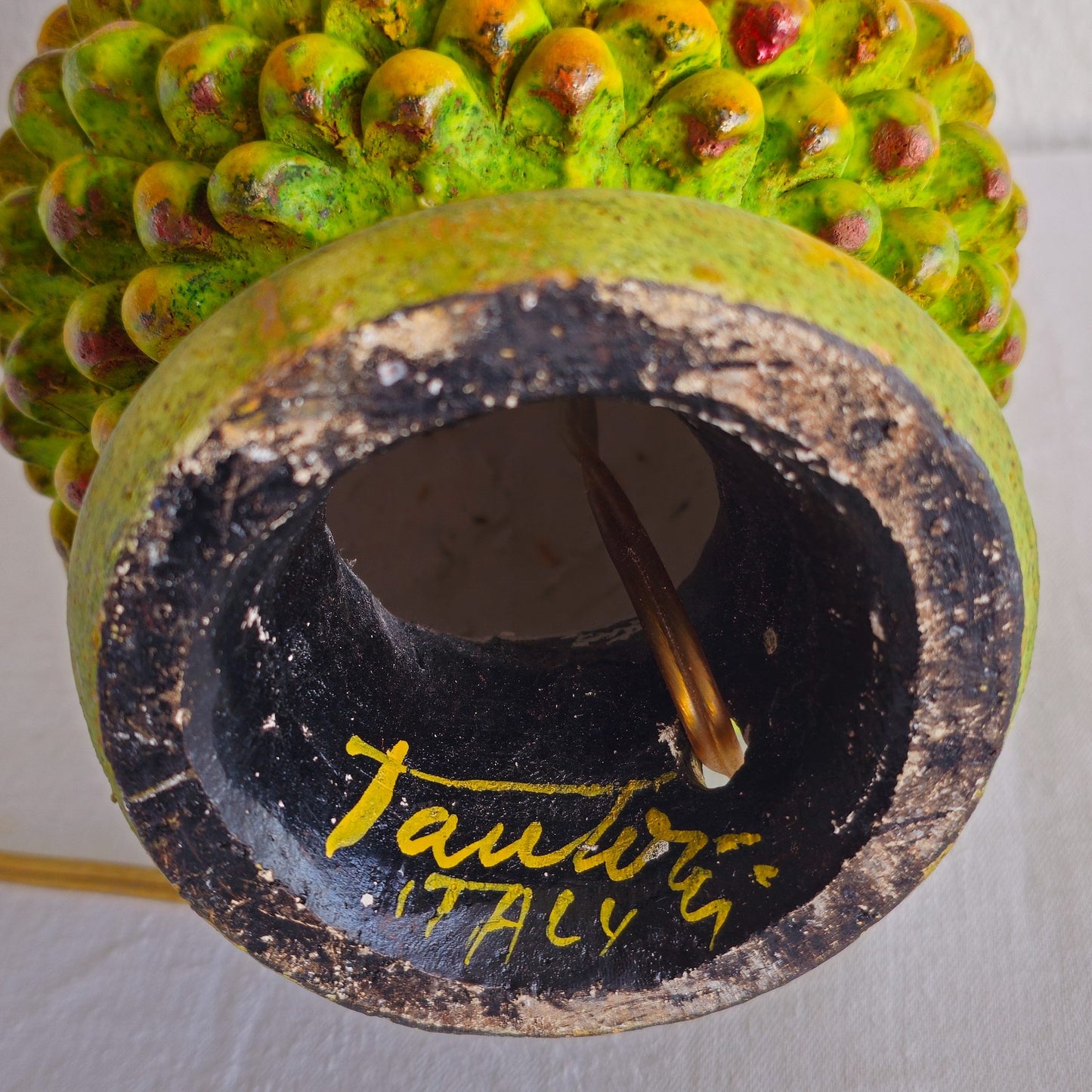 MARCELLO FANTONI 'PINE CONE' ORANGE GREEN YELLOW GLAZED CERAMIC TABLE LAMP | MID 20TH CENTURY