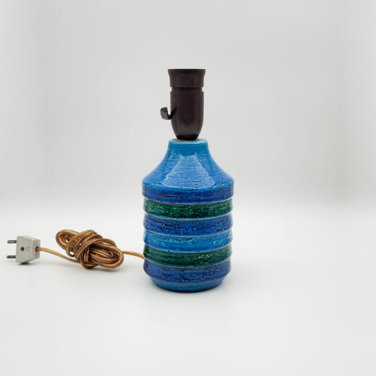 BITOSSI ALDO LONDI BLUE & GREEN GLAZED HORIZONTAL BANDS CERAMIC TABLE LAMP | MID 20TH CENTURY